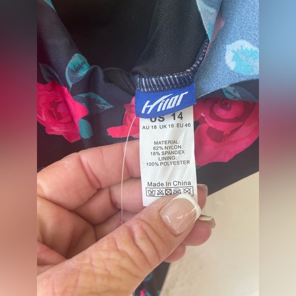 NWT Hilor Black / Pink Floral One Shoulder One Piece Swimsuit Women’s; size 14 - Picture 5 of 7